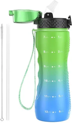 Zdjęcie produktu dla Butelki na wodę o pojemności 750 ml z rurką – butelki do picia wykonane z tritanu, wolne od BPA – idealne do nawadniania podczas uprawiania sportu, w szkole, w podróży – wielokrotnego użytku