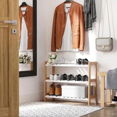 Produktbild von Sweiko Schuhregal aus Kiefer, Schuhablage, Badregal, Schuhschrank mit 3 Ablagen, Regal für Schuhe, Schuhständer, Weiß, 70 x 26 x 57,5 cm