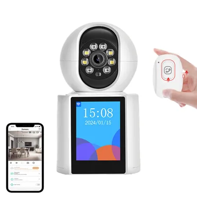 Produktbild von keepgogo Überwachungskamera, FHD 1080P, Dual-Kamera, 355°/60° Schwenk/Neig, Vollfarb-Nachtsicht, Bewegungserkennung, 2-Wege-Audio, Tonwarnung, WLAN, für Innenbereich, 2,8 Zoll IPS-Bildschirm, App-Steuerung