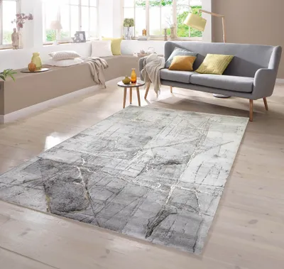 Produktbild von Wohnzimmerteppich abstrakt in grau creme gold Größe - 120 x 170 cm