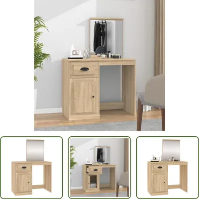 Zdjęcie produktu dla The Living Store Toaletka z lustrem dąb sonoma 90x50x132,5 cm