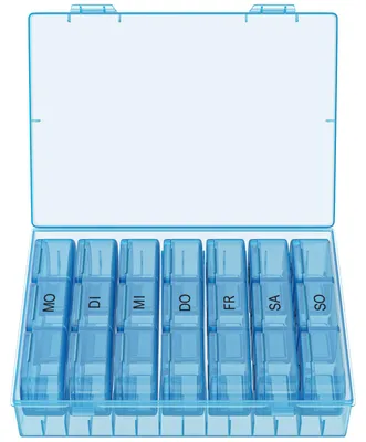 Produktbild von WELLGRO Tablettenbox für 7 Tage - Pillendose je 3 Fächer pro Tag - Klappdeckel mit Druckverschluss - Aufbewahrungsbox - BPA-freier Kunststoff