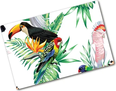 Produktbild von Tulup Glas Herdabdeckplatte - 80x52 cm - Glaskeramikkochfeld-Abdeckung Spritzschutz Glasabdeckplatte - Einteilig - Tiere - Tropische Vögel - Mehrfarbig