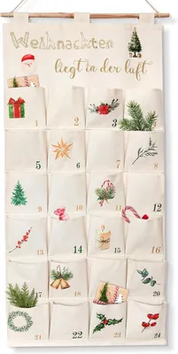 Imagen del producto de Calendario de Adviento de tela para rellenar - Calendario de Adviento para colgar - Calendario de Adviento de tela con 24 bolsillos