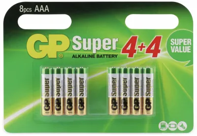Zdjęcie produktu dla GP Batteries Super Alkaline AAA, Jednorazowa bateria, AAA, Alkaliczny, 1,5 V, 8 szt., Wielobarwny