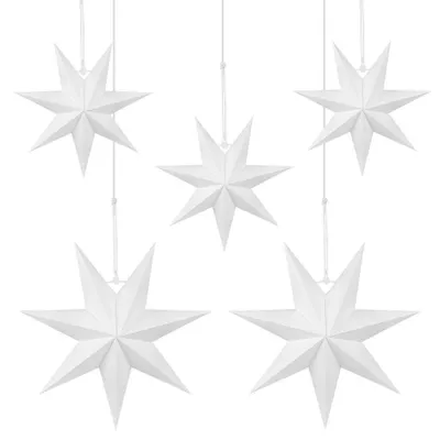 Papiersterne, 5 Stück, 2x 40 cm, 3x 25 cm, weiß, Faltsterne