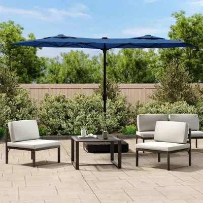 Zdjęcie produktu dla Maison Exclusive - Podwójny parasol z oświetleniem LED, kolor turkusowy, wymiary 316x145 cm
