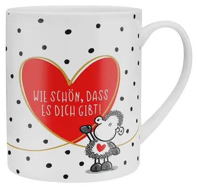 Productafbeelding van Sheepworld 46219 XL-mok met opdruk: "Wat fijn dat je er bent!"; met cadeaufolie