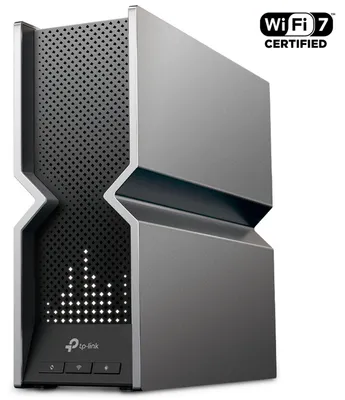 Imagen del producto de TP-Link Archer BE800, Wi-Fi 7 (802.11be), Tres bandas (2.4 GHz / 5 GHz / 6 GHz), Conexión Ethernet, Color negro, Acero inoxidable, Router de escritorio