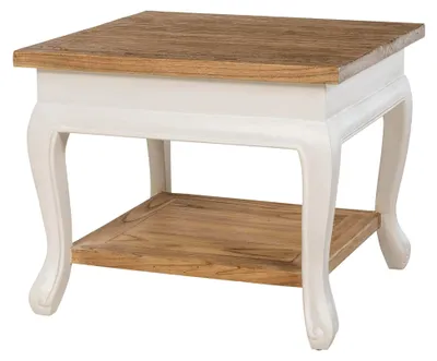 Produktbild von Quadratischer Couchtisch aus Holz 60x60 cm Thordis, Sofatisch mit 2 Ebenen und Stauraum, kleiner Beistelltisch im Shabby Chic rustikal, Farbe: Natur/weiß, Größe: 60x60 cm