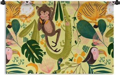 Produktbild von MuchoWow® Wandteppich Wandbehang Tiere - Dschungel - Gelb 90x60 cm Tapisserie Dekoration Wandtuch - Wandskulpturen - Bildteppich