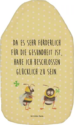 Produktbild von Mr. & Mrs. Panda Wärmflasche Hummeln Kleeblatt - Gelb Pastell - Geschenk, Wärmflaschen mit Bezug, glücklich Werden, Biene, Wärmekissen, Lustige Sprüche, Spruch Positiv