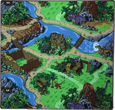 Image de Tapis pour enfant Dino carré, 133 x 133 cm