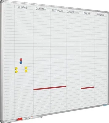 Image de Tableau blanc, profil Softline, 8 mm, pour un usage quotidien, avec bandes journalières, agenda hebdomadaire et journalier, version en anglais, 90 x 120 cm