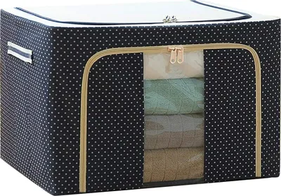 Produktbild von Úložný box na oblečení, Organizér do skříně, Úložný box s víkem, Skládací úložné krabice, Úložná krabice na textil (skládací, modrá, 66L) - STACKBOX