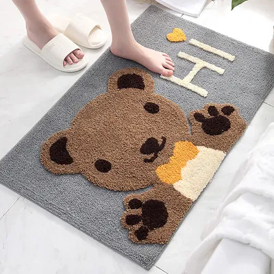 Image de tapis de salle de bain 50*80cm Tapis de porte antidérapant ultra-doux et hydrofuge Tapis de sol absorbant pour chambre à coucher, Ours