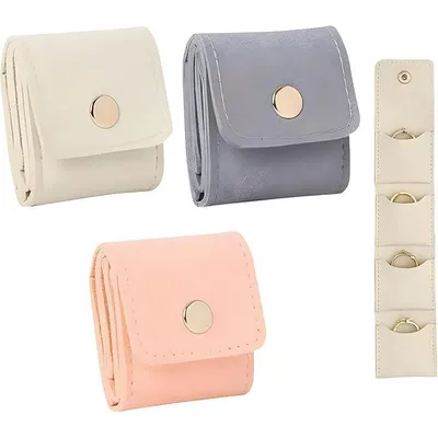 Produktbild von Mini-Reiseschmucktasche, tragbar und faltbar, mit Verschluss, kleines Schmuckkästchen für Reiseutensilien, Ohrringe, Ringe, Halsketten (3 Stück)