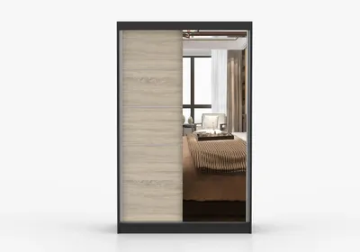 Produktbild von Schwebetürenschrank Kleiderschrank Schrank 120 cm Schwarz/Sonoma Eiche mit Spiegel, 2-türig, Schlafzimmer IMOI X