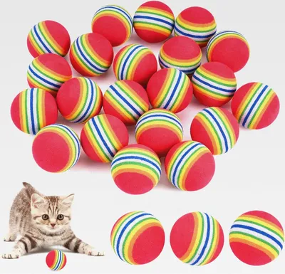 Produktbild von 24 Stücke Regenbogen Streifen Katzenbälle,3.5cm Katzenspielzeug Bälle,Interaktiver Katzen Ball,Wellig Gestreifter Lustiger Katzenball,Katzenausbildung Spielball Katze,Haustier Spielzeug Katzen Ball