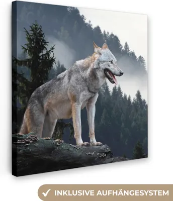 Zdjęcie produktu dla MuchoWow® - Obraz na płótnie - Wilk - Zwierzę - Las, fototapeta, dekoracja ścienna, obrazy do salonu, 90x90cm