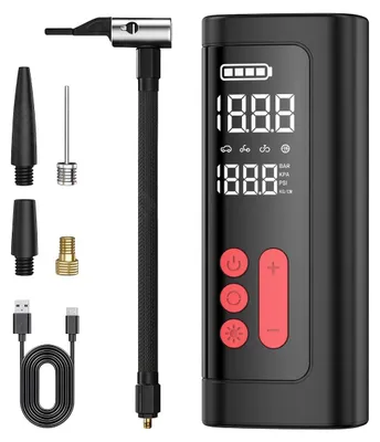 Obrázek produktu pro INF Bezdrátový digitální kompresor pneumatik – přenosná 2000mAh dobíjecí pumpa do auta s LED osvětlením, 5-20min provoz, kompaktní ABS design