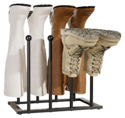 Image de Étagère à chaussures noire en métal, pour 4 paires de bottes, idéale pour une utilisation en extérieur, résistante à la rouille et imperméable