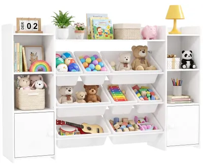Productafbeelding van Opbergrek voor kinderen, rek voor speelgoed en boeken, voor een opgeruimde organisatie, 8 uitneembare vakken, wit