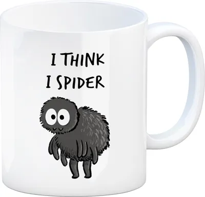 Produktbild von Hary die Spinne Kaffeebecher mit Spruch I think i spider