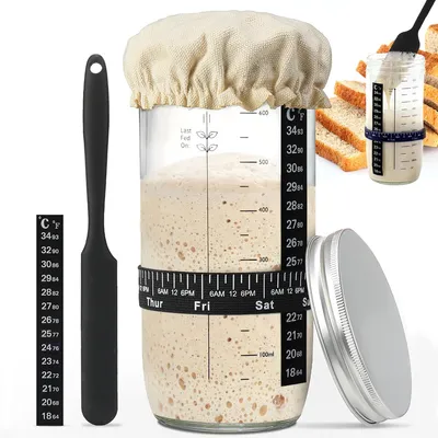 Obrázek produktu pro Sada nádob na kvásek, 730 ml kvásku s širokým otvorem, nádoba na kvásek pro pečení kváskového chleba