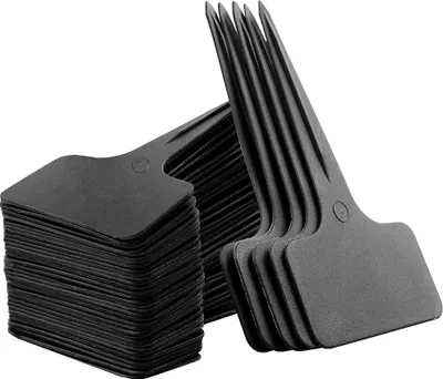 Produktbild von 100 STK T Typ Plastik Pflanzenschilder Schwarz zum Beschriften Pflanzenstecker Wetterfest Stecketiketten Schwarz Etiketten für Pflanzen,6*10cm