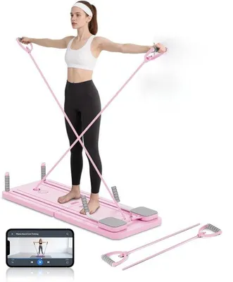 Produktbild von Pilates-Trainingsset - Multifunktionales, Opvougbares Pilates-System - Mit 23 kg Federkraft - Mit Kniegelenk - Videoanleitung - Für Heimtraining