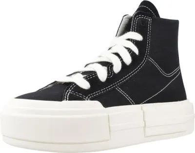 A black Converse Chuck Taylor All Star Cruise high-top sneaker with white laces and a thick white platform sole, shown against a white background.