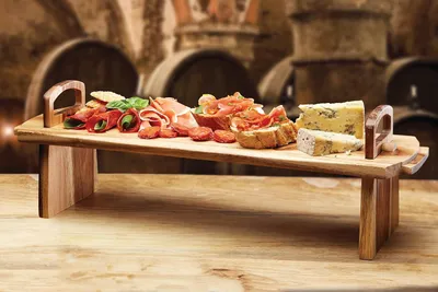 Produktbild von Erhöhte Servierplatte aus Holz - Große Servierstandarde für Käseplatte - Artesà - Kuchen, Desserts und Buffets - Partyplatte - 52 x 15 x 17 cm Holztablett