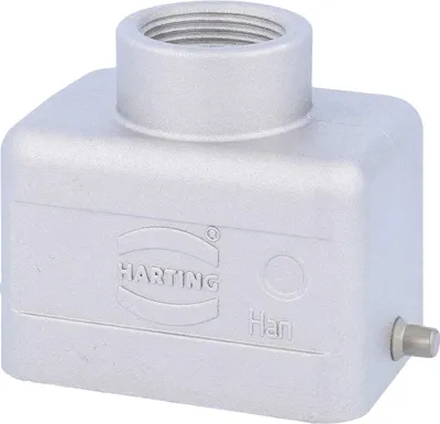 Produktbild von HARTING Han 6B EMV / High Temp Tüllengehäuse niedrig, 1xPG16 gerader Kabelabgang, für 1 Bügel (am Unterteil)