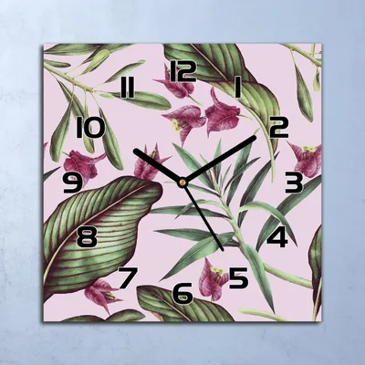 Produktbild von Wanduhr Echt-Glas-Küchenuhr Tropische Blumen Quarz Lautlos 30x30 Deko Bilder