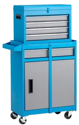 Produktbild von LEADZM Werkzeugschrank aus Metall, Kombi-Rollschrank mit tragbaren Werkzeugkästen, mobiler Werkstattwagen mit 5 Schubladen (Blau)