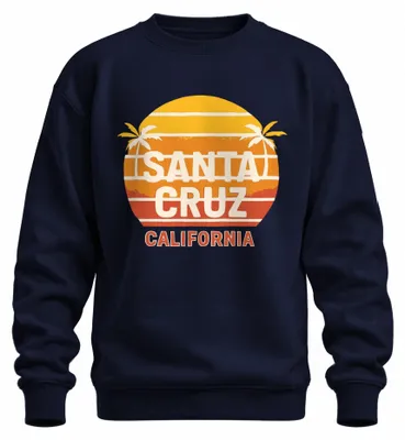 Produktbild von Santa Cruz Kalifornien Sonnenuntergang Palmen Surfen Retro Sweatshirt Pullover, Navy, S