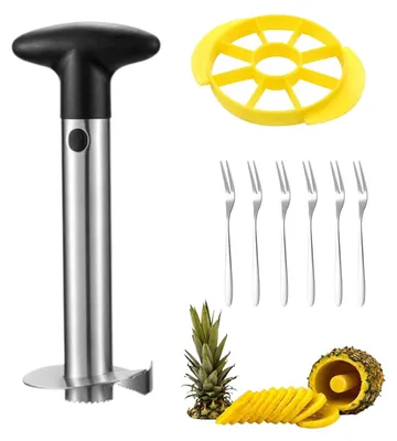 Ananasschneider 3-in-1, Edelstahl, 6 Fruchtgabeln, spülmaschinengeeignet