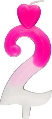 Produktbild von Herzkerze mit der Zahl 2, Rosa und Weiß, 6,5 cm