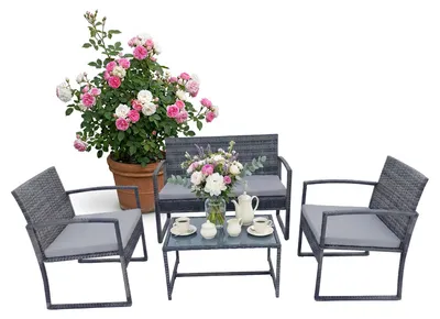 Produktbild von 4-teiliges Rattan-Gartenmöbel-Set mit Kissen