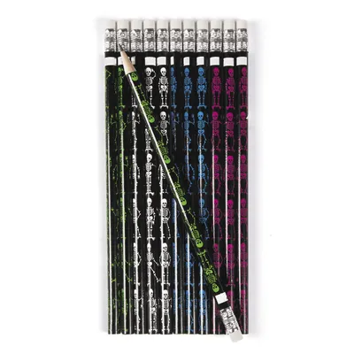 Produktbild von Halloween Skelett Bleistift mit Radiergummi als Mitgebsel 12 Stück