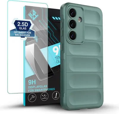 Produktbild von Handy Hülle für Samsung Galaxy S24 mit 9H Displayglas Displayschutz Plus Grip Case Cover Schutzhülle Softgrip Farbe: Grün