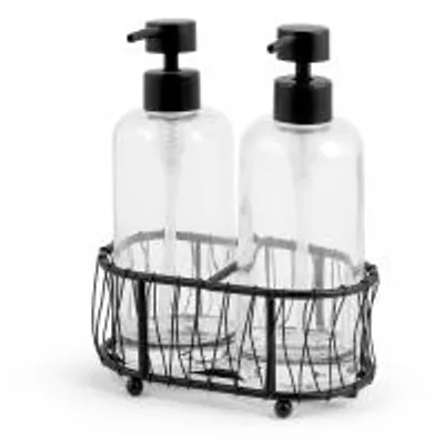 Produktbild von H&H Set: 2 Seifenspender aus transparentem Glas und schwarzem Metall