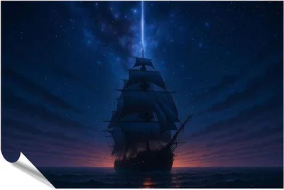 Productafbeelding van Zeilschip Poster - Nachthemel Print - Wanddecoratie - Hoge Resolutie - 130 x 90 cm - Sterrenhemel