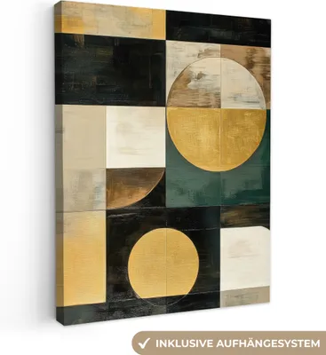 Produktbild von Leinwand Bilder 30x40 cm - Abstrakte Formen - Gold - Schwarz, Wandbilder, Wanddeko Wohnzimmer, Bild