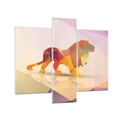 Produktbild von Bilder auf glas - Löwe Illustration modern - 95x80cm - Glasbilder - Wandbilder - Kunstdruck - zum Aufhängen bereit - Wanddekoration aus Glas - Glas Bilder - Wandbild auf Glas - 3 Teile - GCB95x80-2804