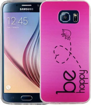 Produktbild von Handy Hülle für Samsung Galaxy S6 Cover Case Schutz Tasche Motiv Slim Silikon TPU Be Happy Pink