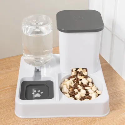Produktbild von Futterautomaten, automatischer 800 ml Wasser- und 1,5 Katzen Futterspender, Wasserspender Hunde Katzen für Trockenfutter, Edelstahlschüssel, grau