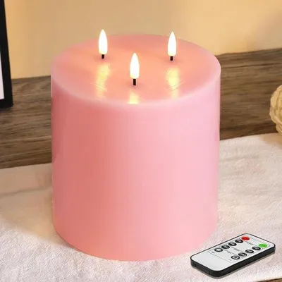 Image de Bougie en cire rose à 3 flammes, fonctionnant à piles, 15 cm