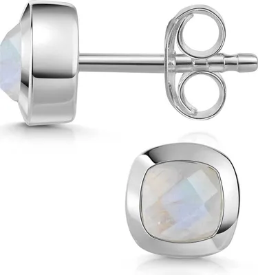 Produktbild von MATERIA by Matthias Wagner Mondstein Edelstein Ohrringe Silber 925 eckig weiß mit Schmucketui SO-340-Mondstein